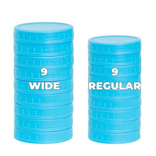 Image of 18 Pack 9 Wide Mouth & 9 Regular Mouth Mason Jar Lids with Silicone Rings,Thickened Leak-proof Lids Fit Ball,Kerr and More,(Blue)
