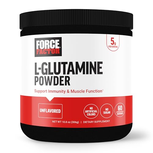 Image of Force Factor L-Glutamine Powder for Post Workout Recovery, Muscle Recovery, Healthy Muscle Function, and Immunity, 5000mg /5g Glutamine Supplement, Vegan, Non-GMO, 60 Servings