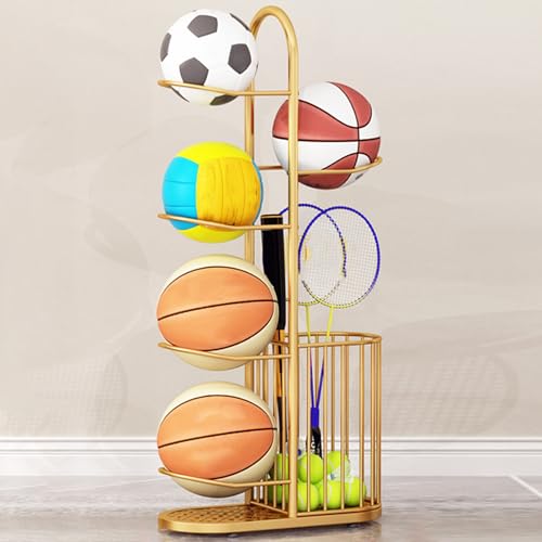Organizador para fútbol y baloncesto con estante de metal resistente para gimnasio y hogar