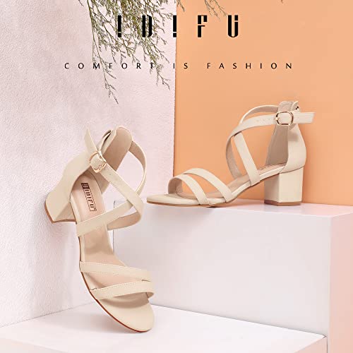 Image of IDIFU Women's Block Low Chunky Heel Strappy Sandals Open Toe Ankle Strap Dress Wedding Evening Shoe for Women Bridal