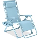 Best Choice Products Adjustable Zero Gravity Chair, Monochromatic Color Folding Patio Recliner w/Side Tray, Headrest - Sky