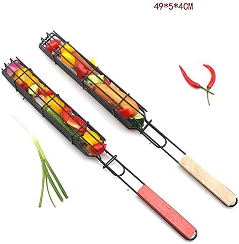 4 PCS Grilling Basket Reusable Anti-Corrosion Wooden Handle Barbecue Tool Grill Basket Grill Net for Co-Worker image 3