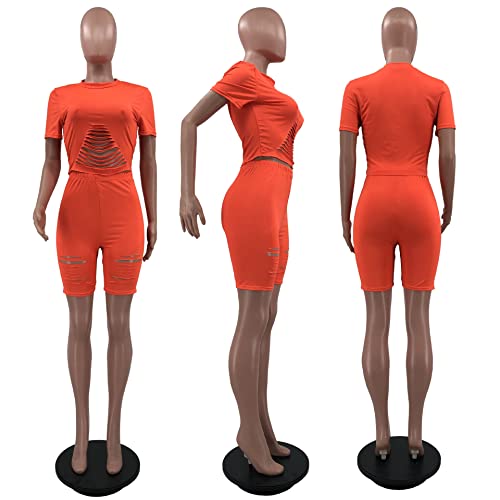 Conjunto de 2 peças de roupas femininas de verão com corte sexy e shorts, Laranja, XX-Large
