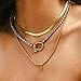 SIXAOAZZ 18K Gold Plated Buckle Necklace with Heavy Screw Anchor Shackle Wheat Chain Two Tone Carabiner 17.7 Inch Stainless Steel Foxtail Chain (Silver necklace with gold clasp)
