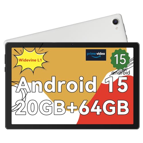 Whitedeer Android Tablet 10 Zoll - Android 15 Octa Core Gaming Tablet mit 20GB+64GB+1TB TF, Tablet PC mit OTG-Übertragung und Wi-Fi 6G, Widevine L1,5000mAh - Weiß