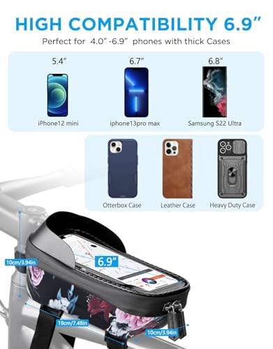 Image of whale fall Hard Casing Floral Bike Bag, Never Deform /Waterproof, Bike Phone Mount with 0.25mm Sensitive TPU Touch-Screen, with Rain Cover for Phones under 6.9''