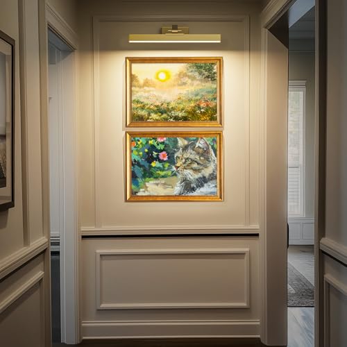Image of Afyuol Picture Lights for Wall, Brushed Gold Battery Operated Picture Light 16in Art Light CCT Dimmable Recharging Battery Wall Light with Remote Control for Living Room Gallery 2PCS