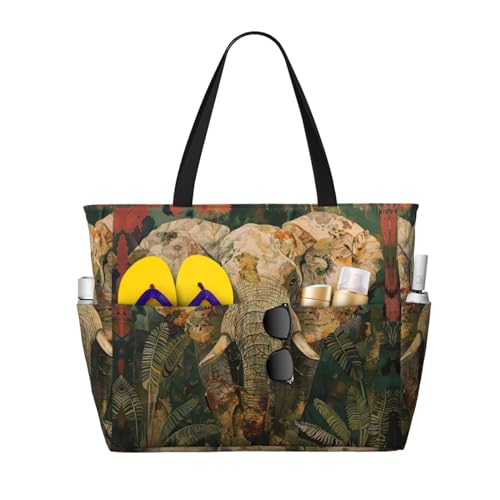 Sac de plage éléphant femme, grand cabas fourre-tout de voyage