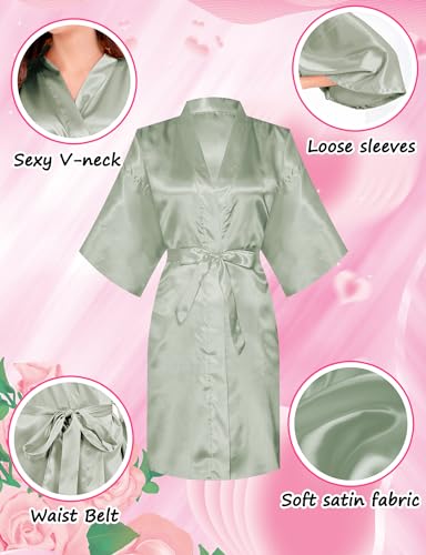 Image of 8 Pcs Bridesmaid Robe Sets Bride Silk Satin Robes Bridal Party Robes Short Getting Ready Outfits Wedding Sleepwear