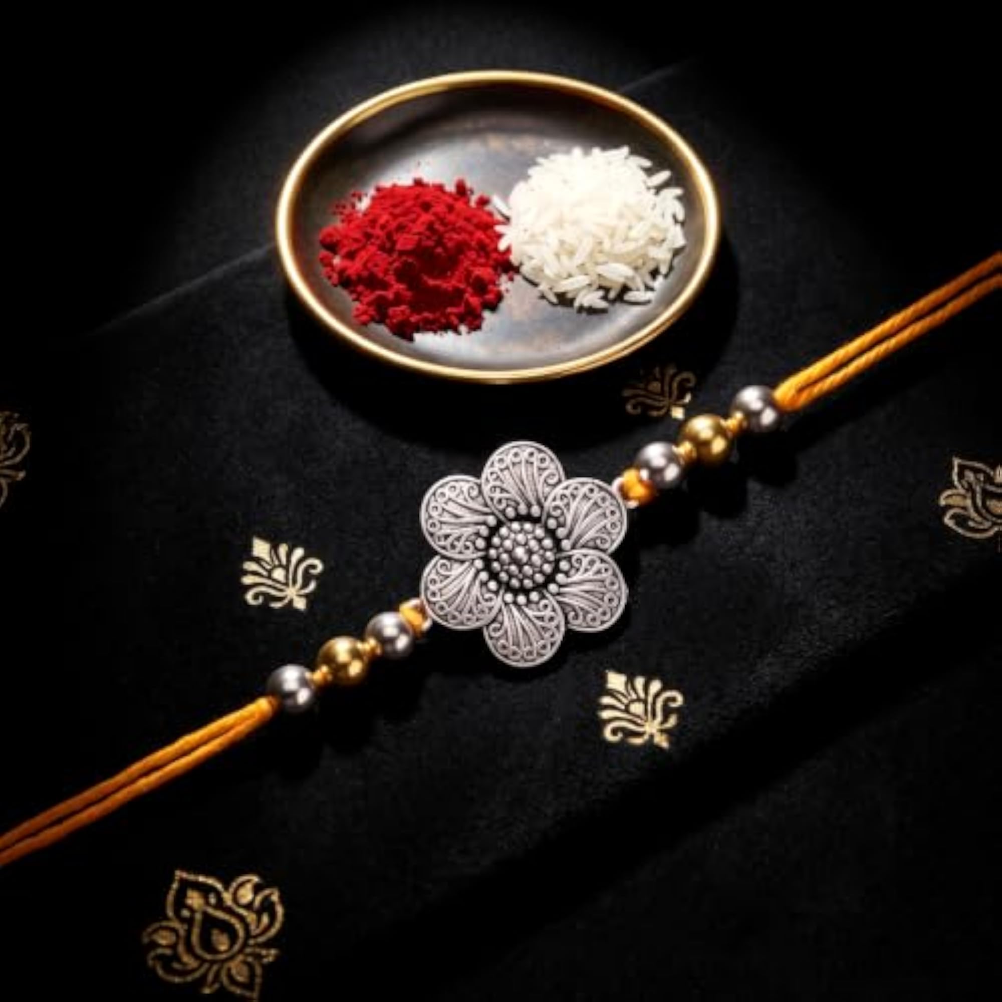 Premium Floral Designer Rakhi with Red Beads for Brother