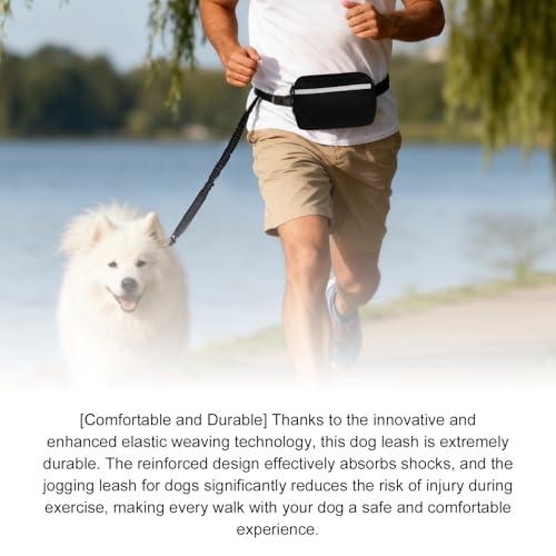 Laufleine Für Hunde, Jogging Lead Dogs, Hands-Free Running Lead for Dogs, Dog Lead for Jogging Running, Hands-Free Lead with Reflective Elastic Running Lead and Dual Handles for Jogging and Walking