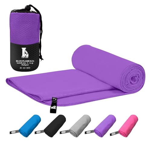 LAZY LADY Toalla Microfibra de Gimnasio para Hombres y Mujeres en 5 Colores y 6 tamaños, Toalla mibrofibra pequeña y Grande compacta y Secado rápido, Toalla Gym, Toalla Deporte (Morado, 100X50CM)