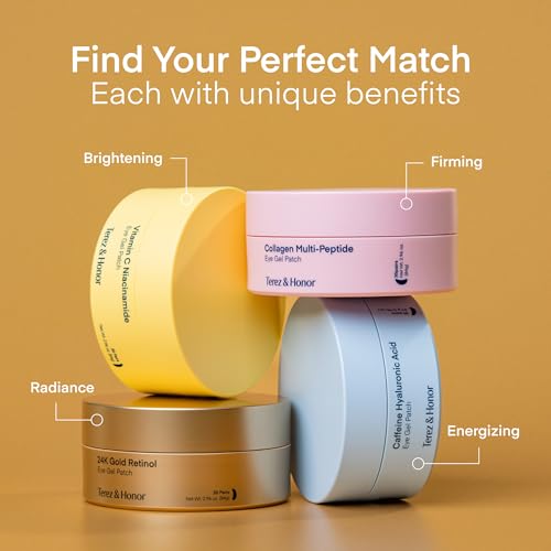 Image of TEREZ & HONOR 24K Gold Retinol Wrinkle Smoothing Eye Patches - 120 Korean Hydrogel Eye Masks with Collagen Peptide for Fine Lines, Dark Circles, Puffy Eyes & Bags - Self Care, Gifts, Fragrance-Free