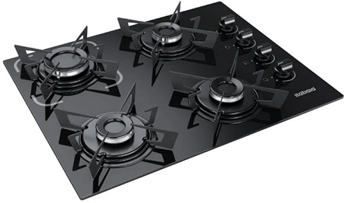 Cooktop 4 Bocas a Gás Itatiaia Electra Glass Mesa de Vidro Acendimento Superautomático Preto Bivolt