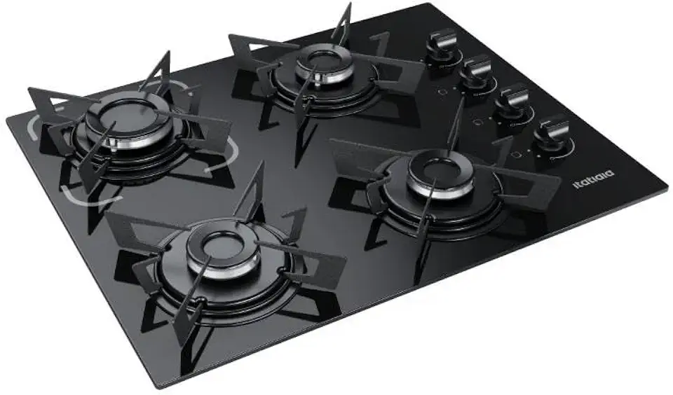 Cooktop 4 Bocas a Gás Itatiaia Electra Glass Mesa de Vidro Acendimento Superautomático Preto Bivolt