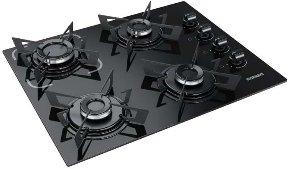 Cooktop 4 Bocas a Gás Itatiaia Electra Glass Mesa de Vidro Acendimento Superautomático Preto Bivolt