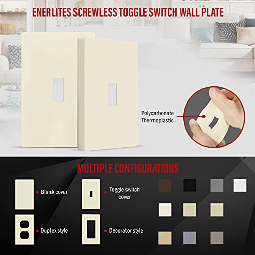 Image of ENERLITES Screwless Toggle Switch Wall Plate, Child Safe Light Switch Cover, Standard Size 1-Gang 4.68 inch x 2.93 inch, Unbreakable Polycarbonate Thermoplastic, UL Listed, SI8811-LA, Glossy, Light Almond