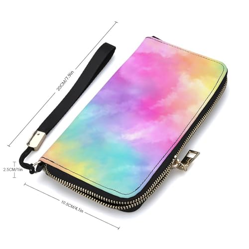 Pastel Rainbow Colors Tie-dye Pattern PU Leather Clutch Long Bifold Wallet, Coin Purse Credit Pass Case, Durable Card-Holder Money Storage for Women Men2