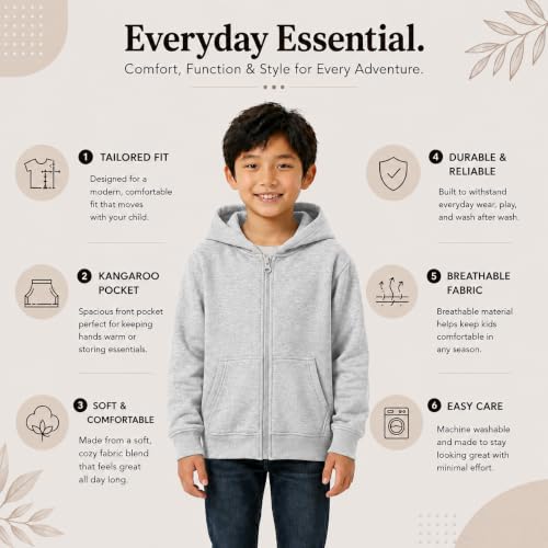 Image of HOODLIFE Kids Zip-Up Hoodie Sweatshirt for Boy Soft Cotton Blend Hooded Jacket with Pockets, Comfortable Everyday Wear for Kids