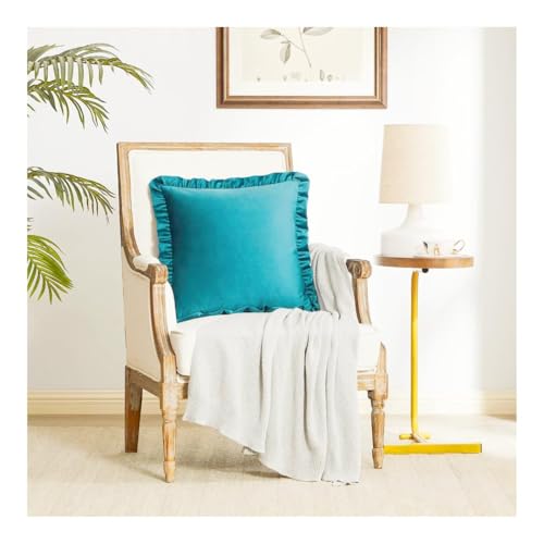 Image of Amazon Brand - Umi Velvet Teal 18x18 Pillow Covers, Set of 2 Decorative Ruffle Cushoin Pillow Covers for Sofa Couch