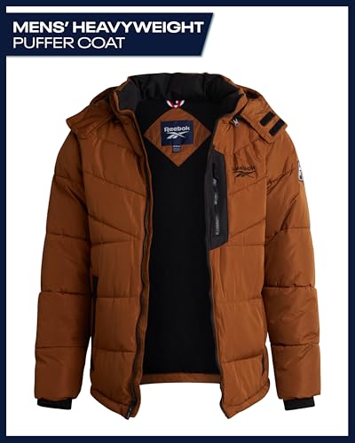 Image of Reebok Mens Winter Jacket - Thick Heavyweight Ski Winter Coat - Warm Insulated Quilted Hooded Puffer Coat for Men
