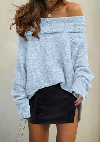 PRETTYGARDEN Women's Off The Shoulder Sweater Long Sleeve Tops 2025 Fall Loose Knit Pullover Sweaters Winter Clothes