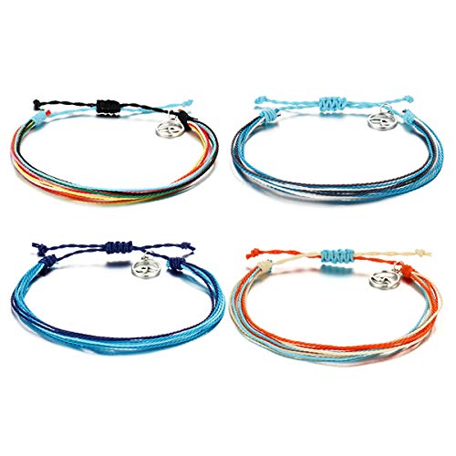 Long tiantian Vsco Bracelets for Women Wave Bracelet for Surfers Braided Rope Friends Woven Adjustable Bracelets Waterproof Handmade Bracelet Sets (K)