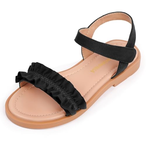 Image of PANDANINJIA Girls Sandals, Open Toe Cute Bow Princess Girls Flats, Sparkly Summer Dress Shoes Sandals for Toddler /Little Kid /Big Kid