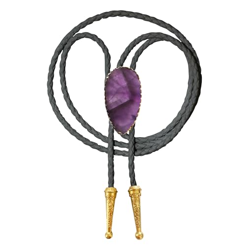 Image of Daisy Del Sol Gemstone Bolo Tie Braided Vegan Faux Leather Natural Stone Gold Handmade Necklace Adjustable Boho Western Jewelry