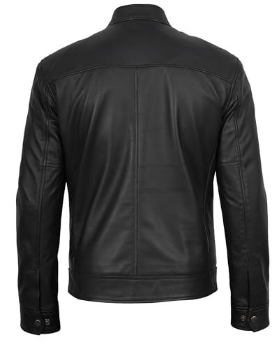 Image of fjackets Mens Leather Jacket - Real Lambskin Cafe Racer Moto Biker Stand Collar Jacket