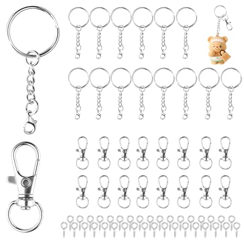 Anneau Porte Clé Attache Porte avec Chaîne Mousqueton Clé Lot Crochet Porte Clef Kit Boucle Keychain pour Diy Bricolage Bijoux Support Perle Porte Clé Sacs...