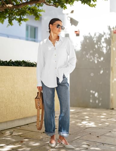 HOTOUCH Womens Button Down Shirts Long Sleeve Dress Shirt Textured Collared Work Blouse Dressy Casual Tops with Pocket2