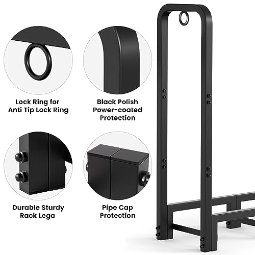 Amagabeli Garden & Home LOGRACK01 4Ft Firewood Log Rack Outdoor Indoor Log Holder Heavy Duty Wrought Iron Fire Wood Holder Stand Tubular Wood Pile Lumber Storage Stacking Log Bin Black thumb #3