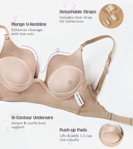 Lemorosy Plunge U Backless Push Up Bra Multiway Convertible Low Cut Lifting Support Underwire Bras for Women3
