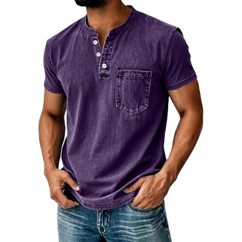 Chemise Henley vieillie homme t-shirt manches courtes effet délavé vintage