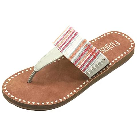 FLOJOS Women's Grace Serape Flat Sandal, Ivory Multi/TAN, 6 Cover