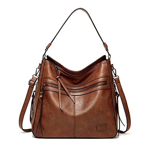 FANDARE Bolsa vintage feminina Hobo com alça superior à prova d'água de couro PU bolsa de ombro com borla para laptop de 12,9 polegadas, viagens, viagens, escritório, carteiro, Marrom, L