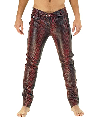Pantalon en cuir rouge pour hommes Bockle Flash tube slim fit skinny pants