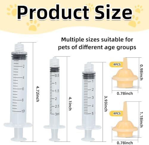 Kitten Puppy Feeding Set, BPA-Free Silicone Nursing Nipples with 3ml 5ml 10ml Feeding Syringes, Newborn Small Animal Milk Feeding Supplies for Kittens, Puppies, Rabbits and Hamsters — 사진 2