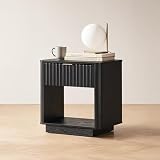 mopio Brooklyn Night Stand, Modern Farmhouse Nightstand, Small Side Table, Bedside Table with Drawer, End Table with Storage, Fluted Panel, Curved Profile (Black Oak, Single)