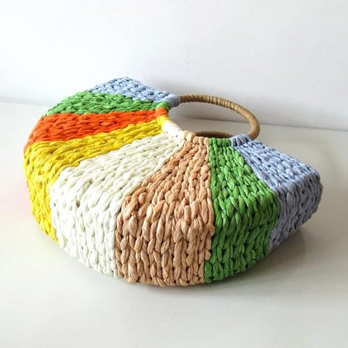 Bolso de mano redondo de ratán tejido para mujer miniatura 5