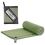 スポーツタオル 速乾タオル 高吸水 肌に優しい生地、マイクロファイバー、軽量、保管と持ち運びが簡単、収納袋 ボタン付きストラップデザイン (橙（だいだい）, 大型)