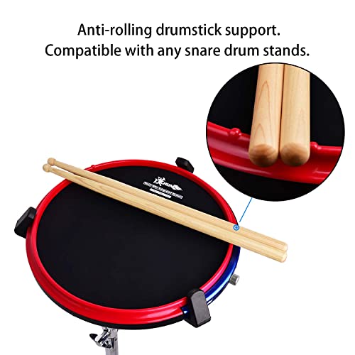 Hun Drum Practice Pads,12 Inch Realfeel Drum Head Feel Silicone Practice Pad, Sand-Wire Integrated System Marching Pad,Beginner Snare Drum Training Pad, M-12 Red With One Pair Of Marching Drumstick #TOP4