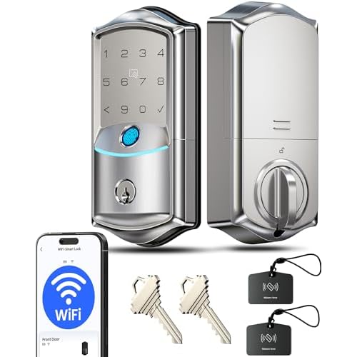 Veise VE027 Built-in Wi-Fi Smart Lock, Fingerprint Keyless Entry Front Door Lock, App Remote & Voice Control, No Hub Needed, Touchscreen Keypad Deadbolt, IP65 Waterproof, BHMA Grade 3, Satin