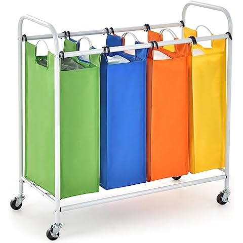 COSTWAY 4-Section Laundry Basket Trolley Cover