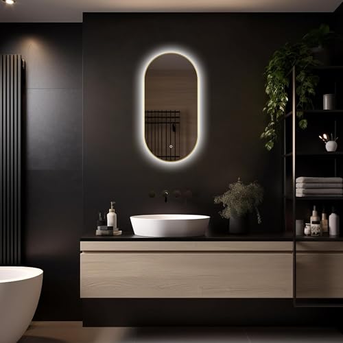 LoXa - Miroir de salle de bain ovale Aurelia avec LED 40 x 80 - Intensité variable - Plat sans buée - Miroir moderne - Qualité durable