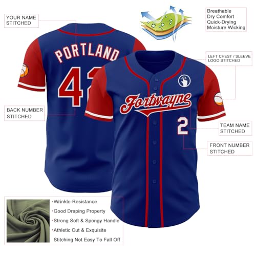 Camiseta de béisbol personalizada unisex en tonos Royal Blue-red White miniatura 3