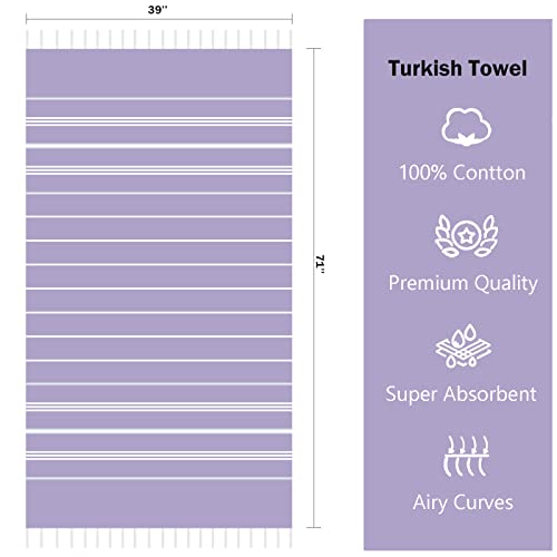 Cabanana Cotton Turkish Beach Towel - Large 39 X 71 Inch Lightweight Oversized Peshtemal Towel, Portable Prewashed Hammam Towel (Purple) #TOP4