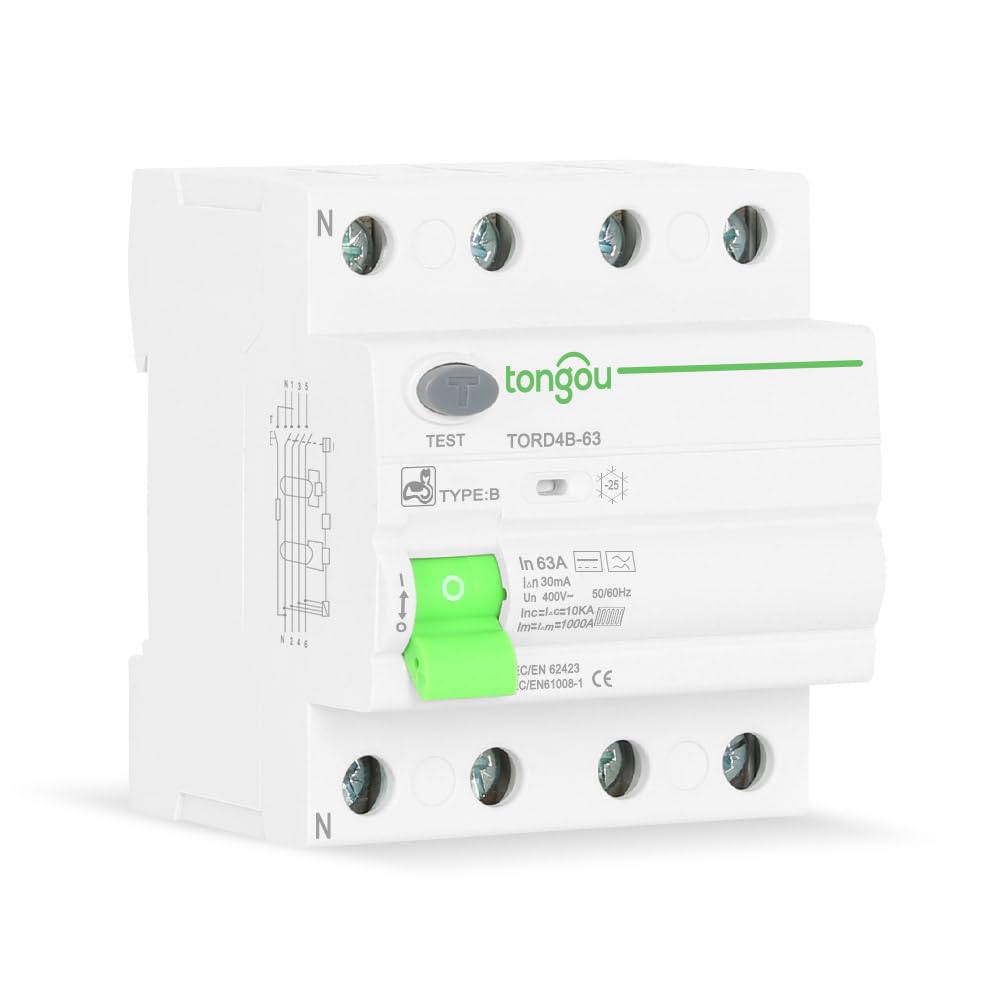 Wyłącznik Różnicowoprądowy Typu B AC/DC / 63 A - 30 mA / 4-Biegunowy / 10KA / 400V / ładowarka do Pojazdów Elektrycznych/Wyłącznik Różnicowoprądowy TONGOU