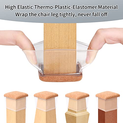 24 Pcs Extra Large Square Chair Leg Floor Protectors With Felt, Chair Leg Caps, Floor Protectors For Chairs, Felt Chair Pads, Chair Leg Cups Covers, Bar Stool Leg Protectors (Fit 1.45-2", Clear) #TOP2